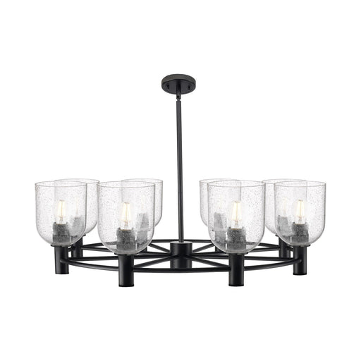 Innovations Bella 35in 8-Light Chandelier | Industrial Matte Black and Seedy Glass | Dining Room & Kitchen Island | Model 434-8CR-BK-G558-6SDY
