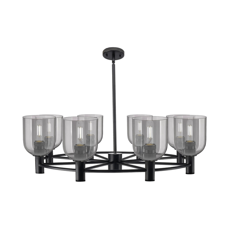 Innovations Bella 35in 8-Light Chandelier | Industrial Matte Black and Light Smoke Glass | Dining Room & Living Room | Model 434-8CR-BK-G558-6SM