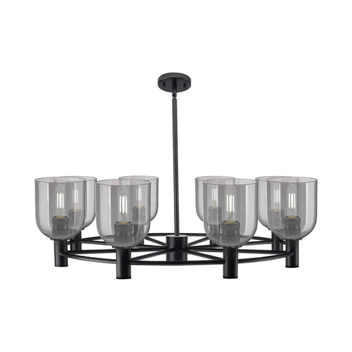 Innovations Bella 35in 8-Light Chandelier | Industrial Matte Black and Light Smoke Glass | Dining Room & Living Room | Model 434-8CR-BK-G558-6SM