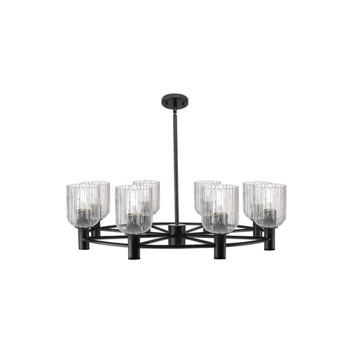 Innovations Crown Point 34in 8-Light Chandelier | Industrial Matte Black and Clear Ribbed Glass | Kitchen Island & Dining | Model 434-8CR-BK-G559-5CL