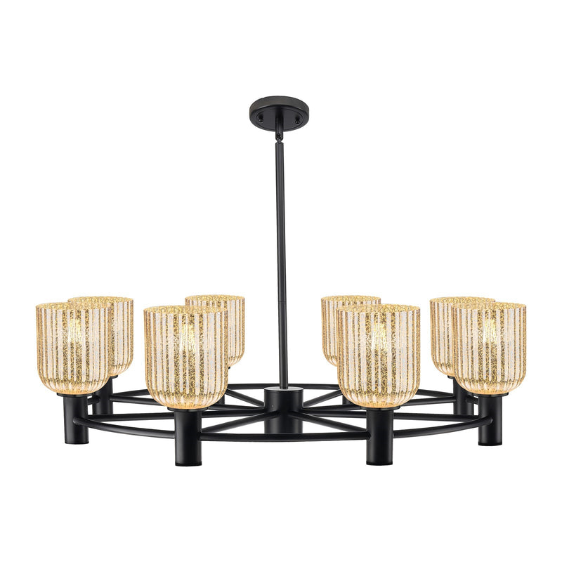 Innovations Crown Point 34in 8-Light Chandelier | Industrial Matte Black and Mercury Ribbed Glass | Kitchen Island | Model 434-8CR-BK-G559-5ME