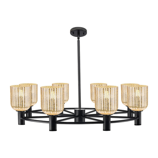 Innovations Crown Point 34in 8-Light Chandelier | Industrial Matte Black and Mercury Ribbed Glass | Kitchen Island | Model 434-8CR-BK-G559-5ME