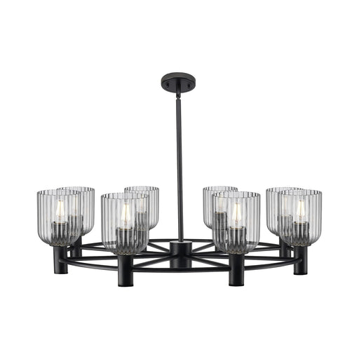 Innovations Crown Point 35in 8-Light Chandelier | Industrial Matte Black and Light Smoke Glass | Dining Room & Kitchen | Model 434-8CR-BK-G559-5SM