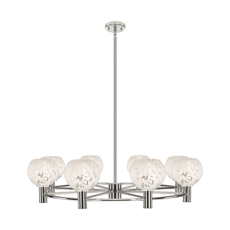 Innovations White Mouchette 36in 8-Light Chandelier | Industrial Polished Nickel and White Glass | Dining Room & Foyer | Model 434-8CR-PN-G1216-6WM