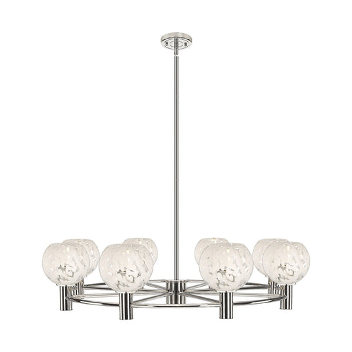 Innovations White Mouchette 36in 8-Light Chandelier | Industrial Polished Nickel and White Glass | Dining Room & Foyer | Model 434-8CR-PN-G1216-6WM