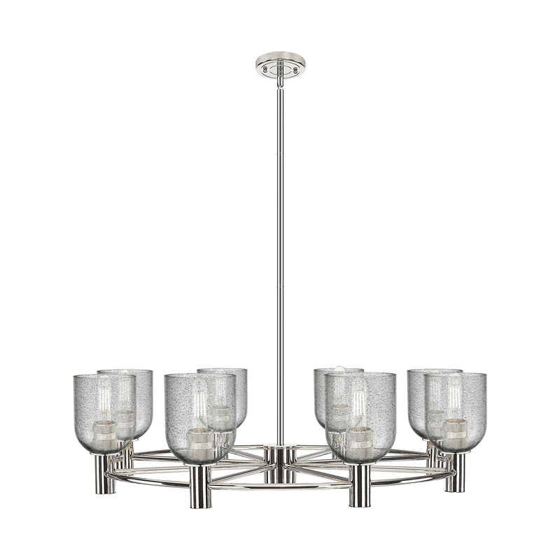 Innovations Caledonia 35in 8-Light Chandelier | Industrial Polished Nickel and Charcoal Glass | Dining Room & Foyer | Model 434-8CR-PN-G257