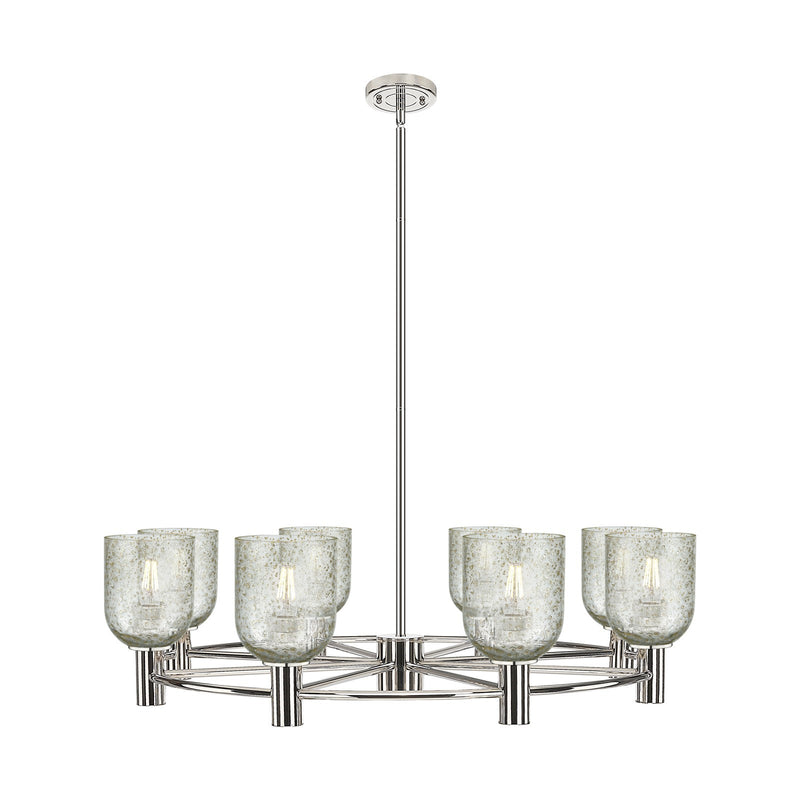 Innovations Caledonia 35in 8-Light Chandelier | Industrial Polished Nickel and Mica Glass | Dining Room & Foyer | Model 434-8CR-PN-G259