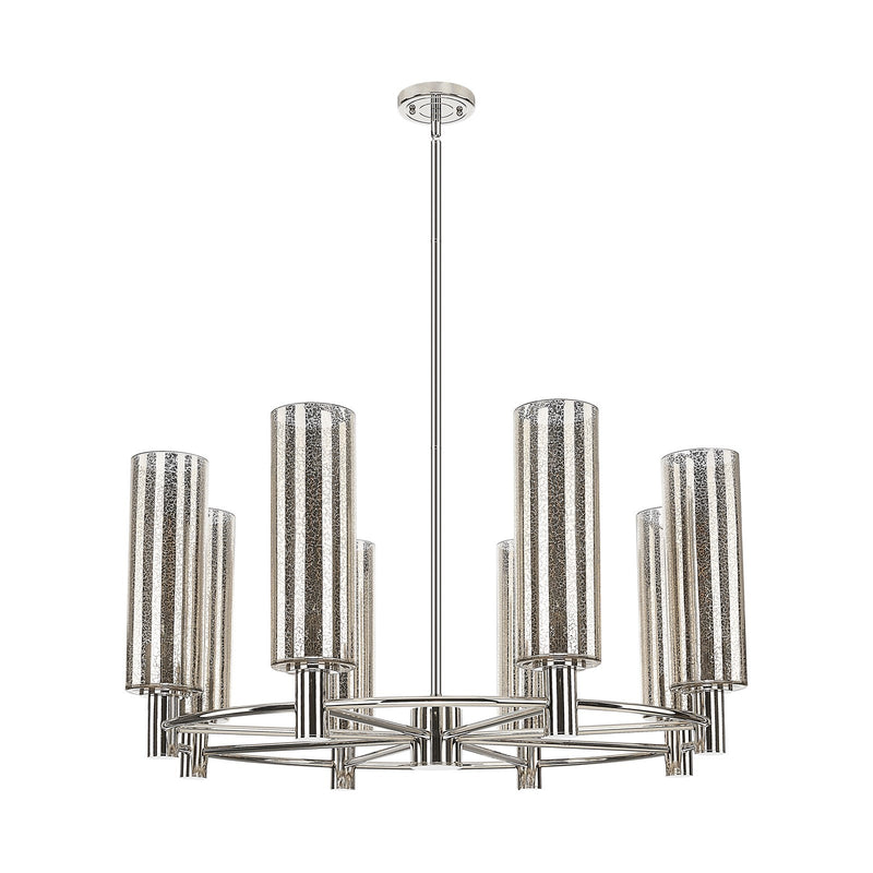 Innovations Crown Point 32in 8-Light Chandelier | Industrial Polished Nickel and Mercury Glass | Kitchen Island & Dining | Model 434-8CR-PN-G434-12ME