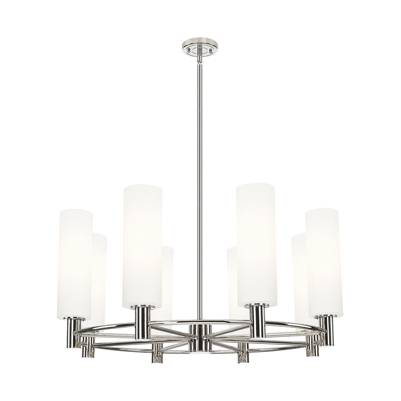 Innovations Crown Point 32in 8-Light Chandelier | Industrial Polished Nickel and White Frosted Glass | Kitchen Island | Model 434-8CR-PN-G434-12WH