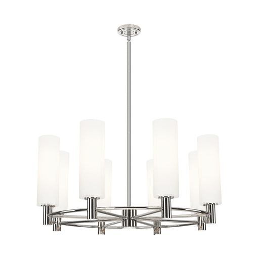 Innovations Crown Point 32in 8-Light Chandelier | Industrial Polished Nickel and White Frosted Glass | Kitchen Island | Model 434-8CR-PN-G434-12WH