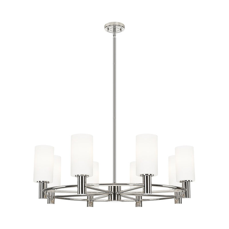 Innovations CP 8Lt 32" Stem Chandelier, 7" PN/WH - 434-8CR-PN-G434-7WH