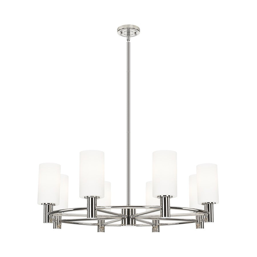 Innovations CP 8Lt 32" Stem Chandelier, 7" PN/WH - 434-8CR-PN-G434-7WH
