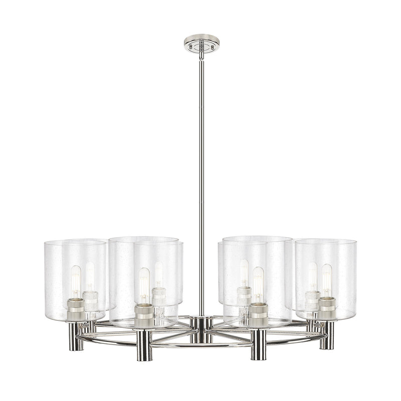 Innovations Paladin 37in 8-Light Chandelier | Industrial Polished Nickel and Seedy Glass | Kitchen Island & Dining Room | Model 434-8CR-PN-G4424-7
