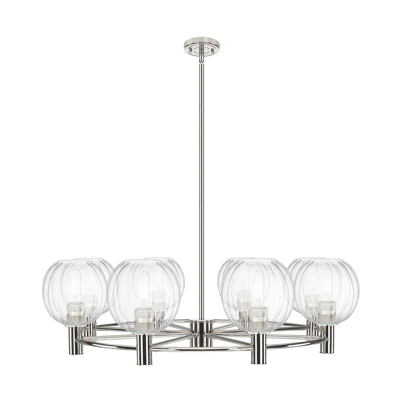 Innovations Preston Globe 37in 8-Light Chandelier | Industrial Polished Nickel and Clear Glass | Dining Room & Living | Model 434-8CR-PN-G458-7CL