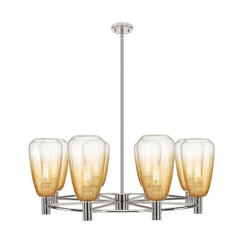 Innovations Brookhaven Almond 36in 8-Light Chandelier | Industrial Polished Nickel and Amber Glass | Dining Room & Living | Model 434-8CR-PN-G480-6AM