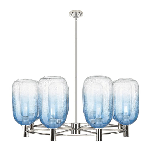 Innovations Brookhaven Cloche 36in 8-Light Chandelier | Industrial Polished Nickel and Sapphire Blue Glass | Dining Room | Model 434-8CR-PN-G482-7SB