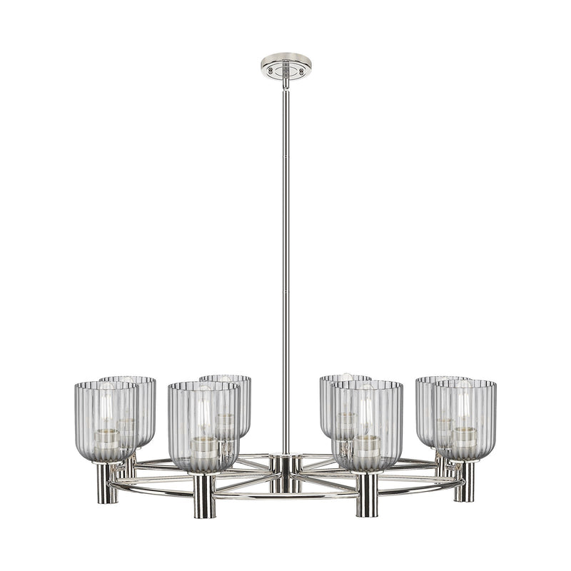 Innovations Crown Point 35in 8-Light Chandelier | Industrial Polished Nickel and Light Smoke Glass | Dining Room & Foyer | Model 434-8CR-PN-G559-5SM