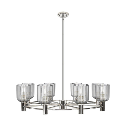 Innovations Crown Point 35in 8-Light Chandelier | Industrial Polished Nickel and Light Smoke Glass | Dining Room & Foyer | Model 434-8CR-PN-G559-5SM