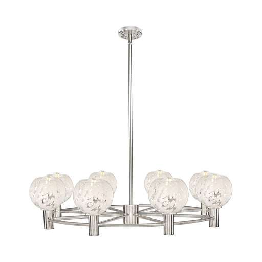 Innovations White Mouchette 36in 8-Light Chandelier | Industrial Satin Nickel and White Glass | Dining Room & Foyer | Model 434-8CR-SN-G1216-6WM