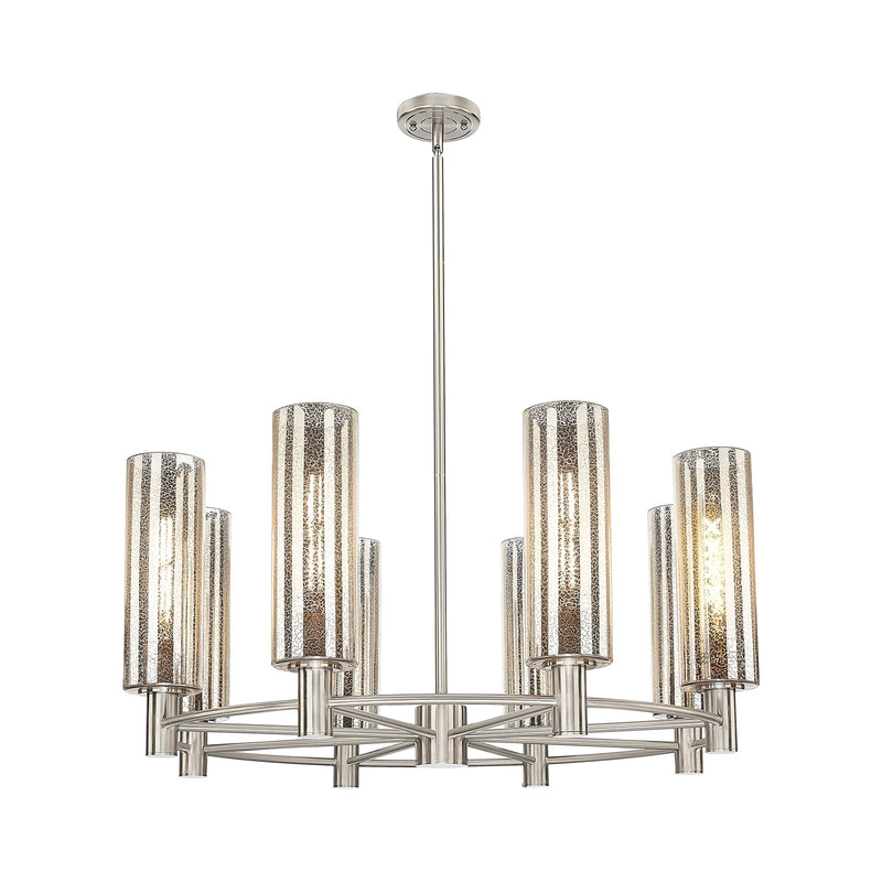 Innovations Crown Point 32in 8-Light Chandelier | Industrial Satin Nickel and Mercury Glass | Dining Room & Kitchen | Model 434-8CR-SN-G434-12ME