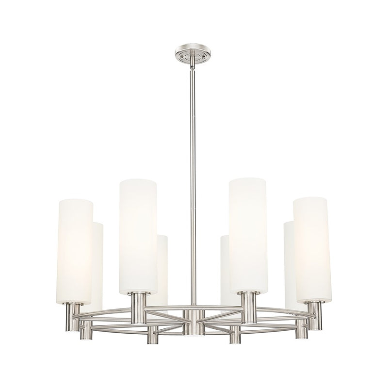 Innovations CP 8Lt 32" Stem Chandelier/12" SN/White - 434-8CR-SN-G434-12WH