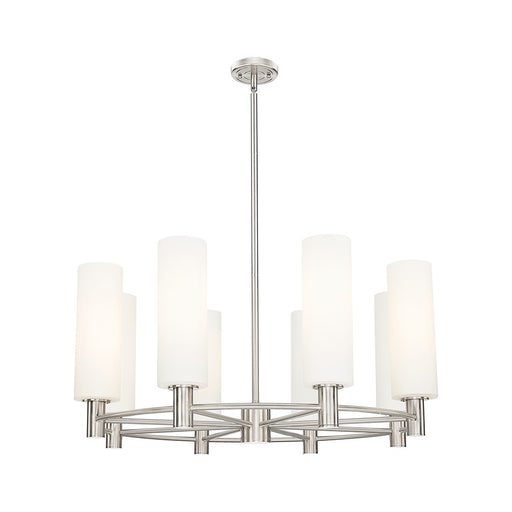 Innovations CP 8Lt 32" Stem Chandelier/12" SN/White - 434-8CR-SN-G434-12WH