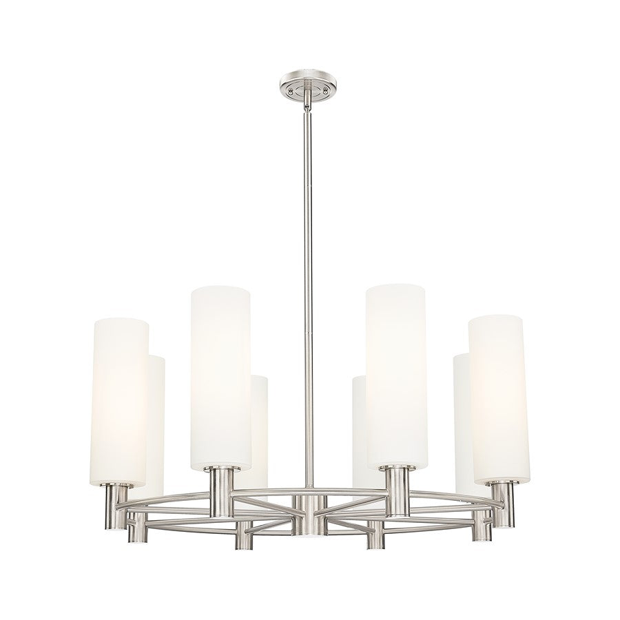 Innovations CP 8Lt 32" Stem Chandelier/12" SN/White - 434-8CR-SN-G434-12WH