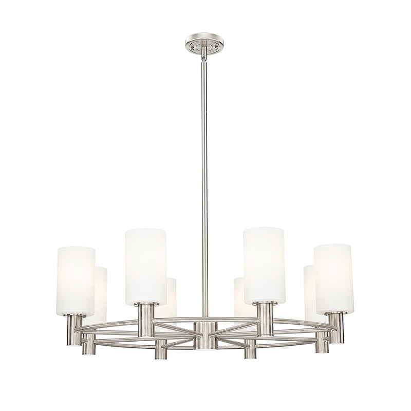 Innovations CP 8Lt 32" Stem Chandelier/7" SN/White - 434-8CR-SN-G434-7WH