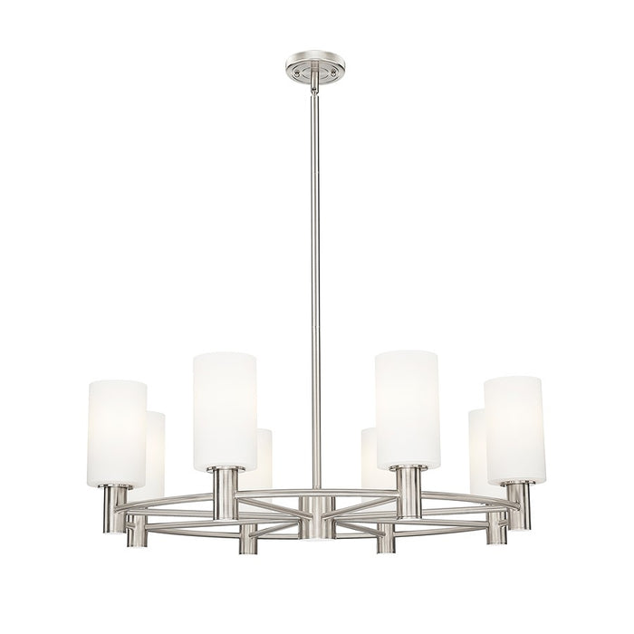Innovations CP 8Lt 32" Stem Chandelier/7" SN/White - 434-8CR-SN-G434-7WH
