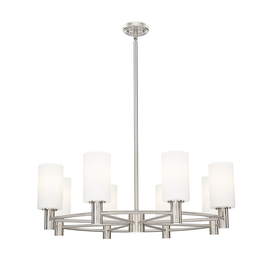 Innovations CP 8Lt 32" Stem Chandelier/7" SN/White - 434-8CR-SN-G434-7WH