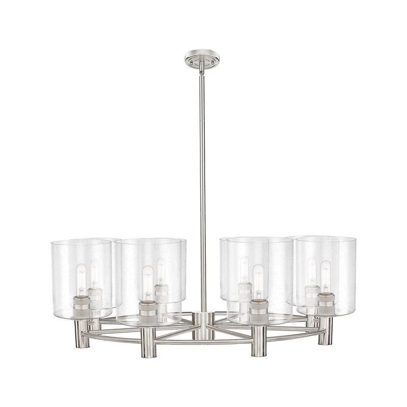 Innovations Paladin 37in 8-Light Chandelier | Industrial Satin Nickel and Seedy Glass | Dining Room & Kitchen Island | Model 434-8CR-SN-G4424-7