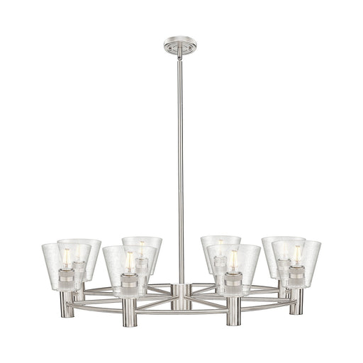 Innovations Caton 36in 8-Light Chandelier | Industrial Satin Nickel and Frosted Glass | Dining Room & Kitchen Island | Model 434-8CR-SN-G454