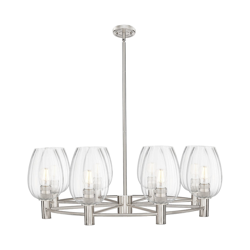 Innovations Preston Flute 36in 8-Light Chandelier | Industrial Satin Nickel and Clear Glass | Dining Room & Living Room | Model 434-8CR-SN-G457-6CL