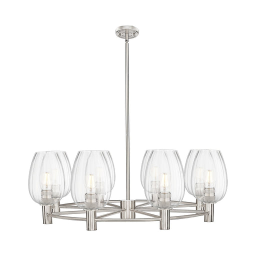 Innovations Preston Flute 36in 8-Light Chandelier | Industrial Satin Nickel and Clear Glass | Dining Room & Living Room | Model 434-8CR-SN-G457-6CL