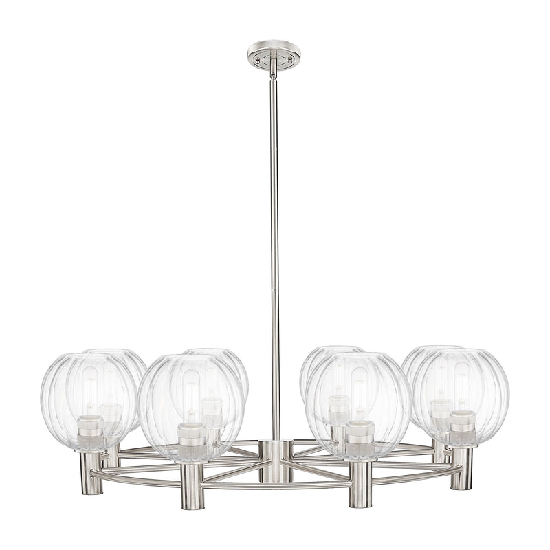 Innovations Preston Globe 37in 8-Light Chandelier | Industrial Satin Nickel and Clear Glass | Dining Room & Living Room | Model 434-8CR-SN-G458-7CL