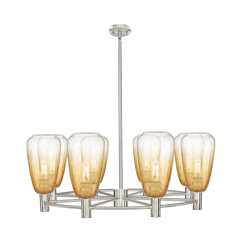Innovations Brookhaven Almond 36in 8-Light Chandelier | Industrial Satin Nickel and Amber Glass | Dining Room & Foyer | Model 434-8CR-SN-G480-6AM