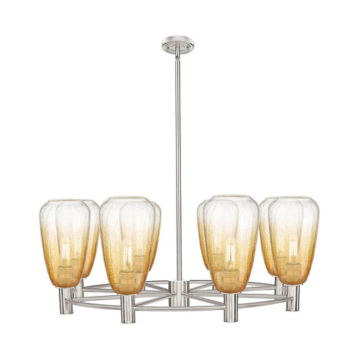 Innovations Brookhaven Almond 36in 8-Light Chandelier | Industrial Satin Nickel and Amber Glass | Dining Room & Foyer | Model 434-8CR-SN-G480-6AM