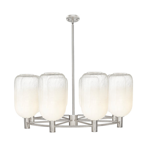 Innovations Brookhaven Cloche 37in 8-Light Chandelier | Industrial Satin Nickel and Opal Glass | Dining Room & Foyer | Model 434-8CR-SN-G482-7OP