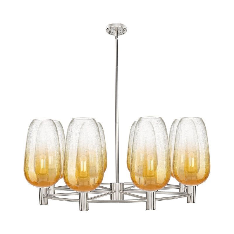 Innovations Brookhaven Flute 36in 8-Light Chandelier | Industrial Satin Nickel and Amber Glass | Dining Room & Living | Model 434-8CR-SN-G484-7AM