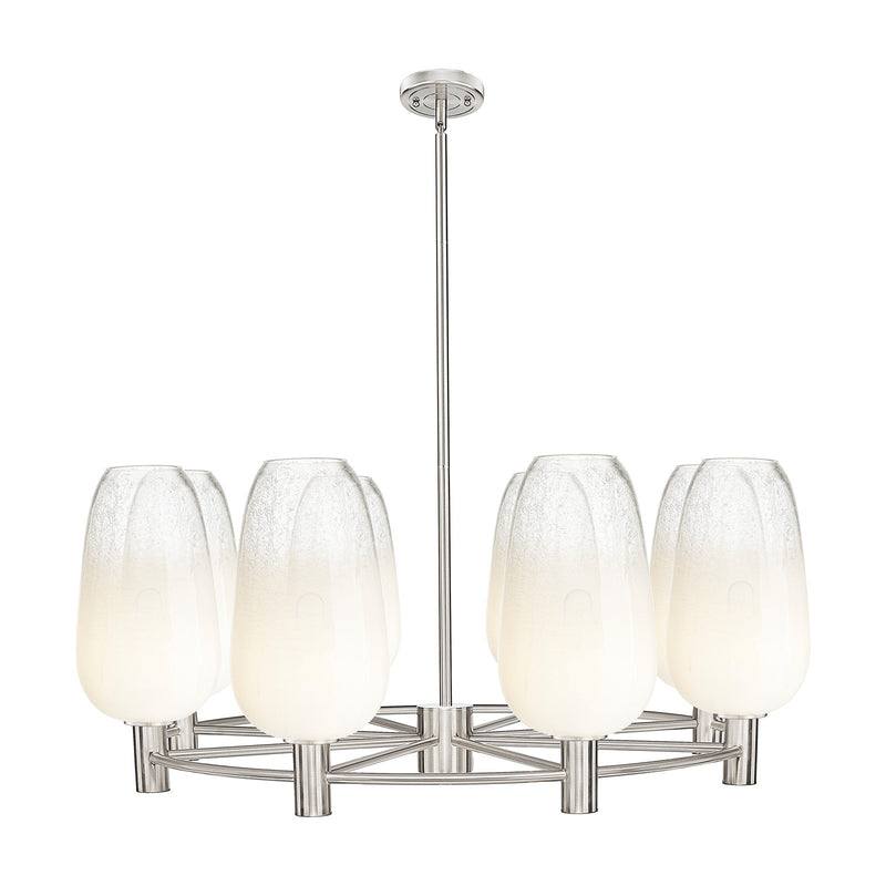 Innovations Brookhaven Flute 36in 8-Light Chandelier | Industrial Satin Nickel and Opal Glass | Dining Room & Living Room | Model 434-8CR-SN-G484-7OP