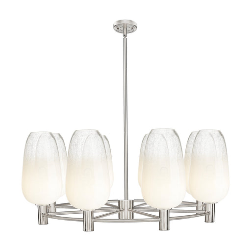 Innovations Brookhaven Flute 36in 8-Light Chandelier | Industrial Satin Nickel and Opal Glass | Dining Room & Living Room | Model 434-8CR-SN-G484-7OP