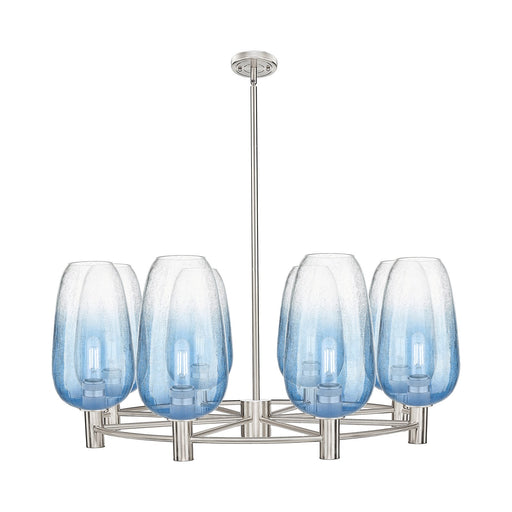 Innovations Brookhaven Flute 37in 8-Light Chandelier | Industrial Satin Nickel and Sapphire Blue Glass | Kitchen Island | Model 434-8CR-SN-G484-7SB