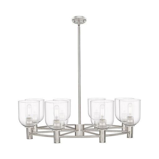Innovations Bella 35in 8-Light Chandelier | Industrial Satin Nickel and Clear Glass | Kitchen Island & Dining Room | Model 434-8CR-SN-G558-6CL