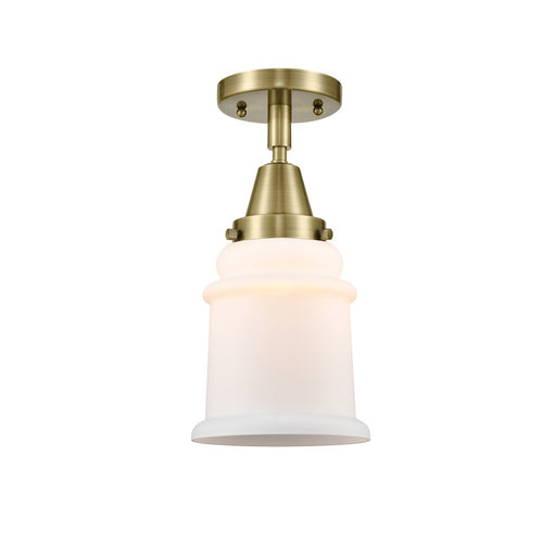 Innovations Canton 1 Light 6" Flush Mount, Brass/Matte White - 447-1C-AB-G181