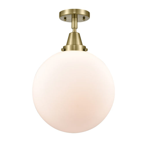 Innovations Caden Beacon 1Lt 12" Flush, Antique Brass/White - 447-1C-AB-G201-12