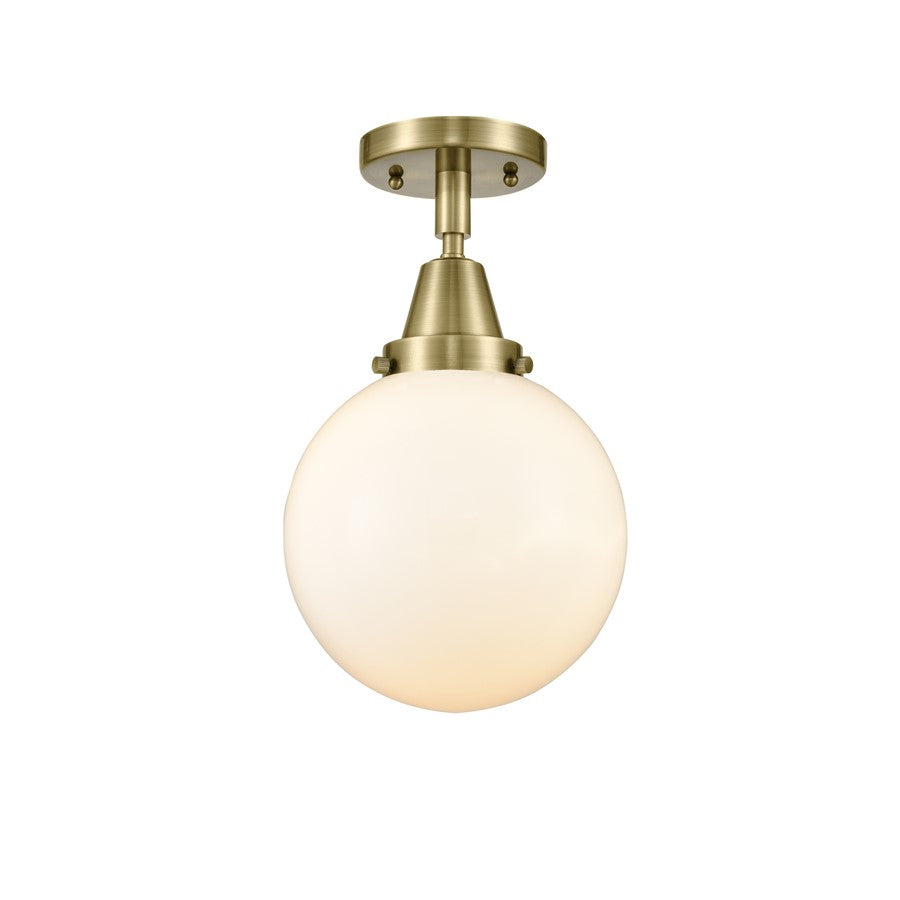 Innovations Caden Beacon 1Lt 8" Flush, Antique Brass/White - 447-1C-AB-G201-8