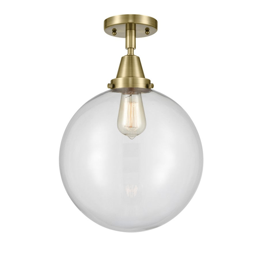 Innovations Caden Beacon 1Lt 12" Flush, Antique Brass/Clear - 447-1C-AB-G202-12