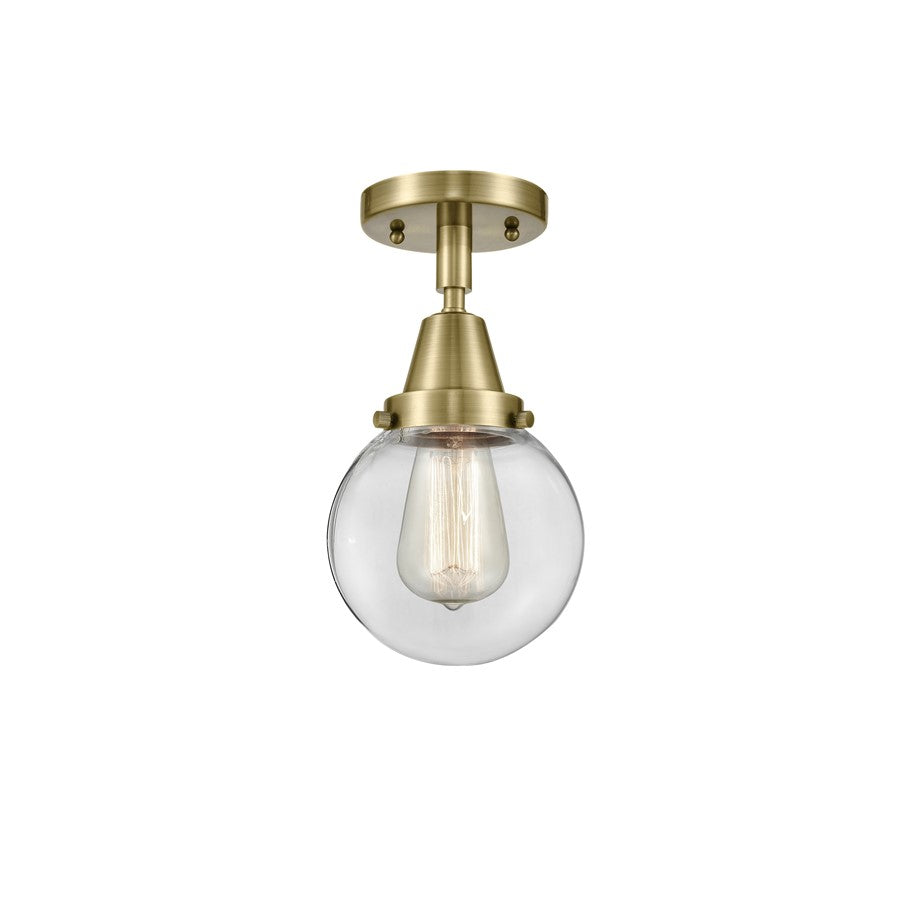 Innovations Caden Beacon 1Lt 6" Flush, Antique Brass/Clear - 447-1C-AB-G202-6