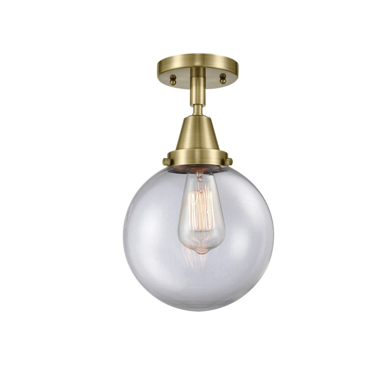 Innovations Caden Beacon 1Lt 8" Flush, Antique Brass/Clear - 447-1C-AB-G202-8