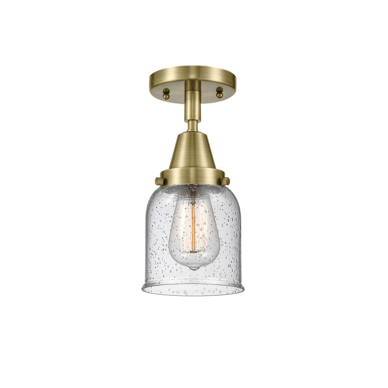 Innovations Bell 5in 1-Light Semi-Flush | Industrial Antique Brass and Seedy Glass | Entryway & Hallway | 5 x 5 x 10 in | Model 447-1C-AB-G54-LED